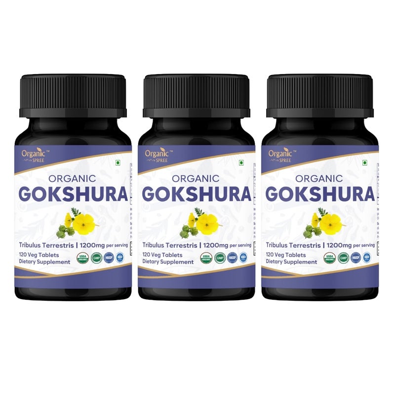 ORGANIC SPREE GOKSHURA 120 Tablets | Tribulus Terrestris (Gokshura) | USDA Organic Certified | Organic and Natural 120tab - Pack of 3